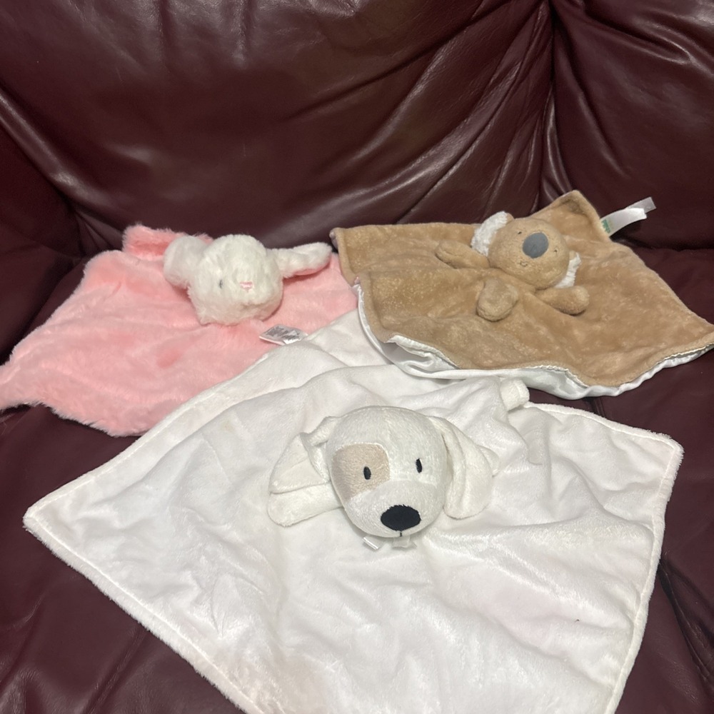 3 Baby  Lovey Security Blankets Pink Bunny  White Nuby Dog Brown Koala Bear